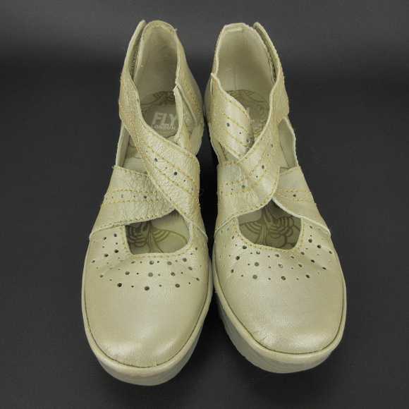 SOLD FLY London Yepe Wedge 37 Gold Mary Jane - Picture 5 of 8